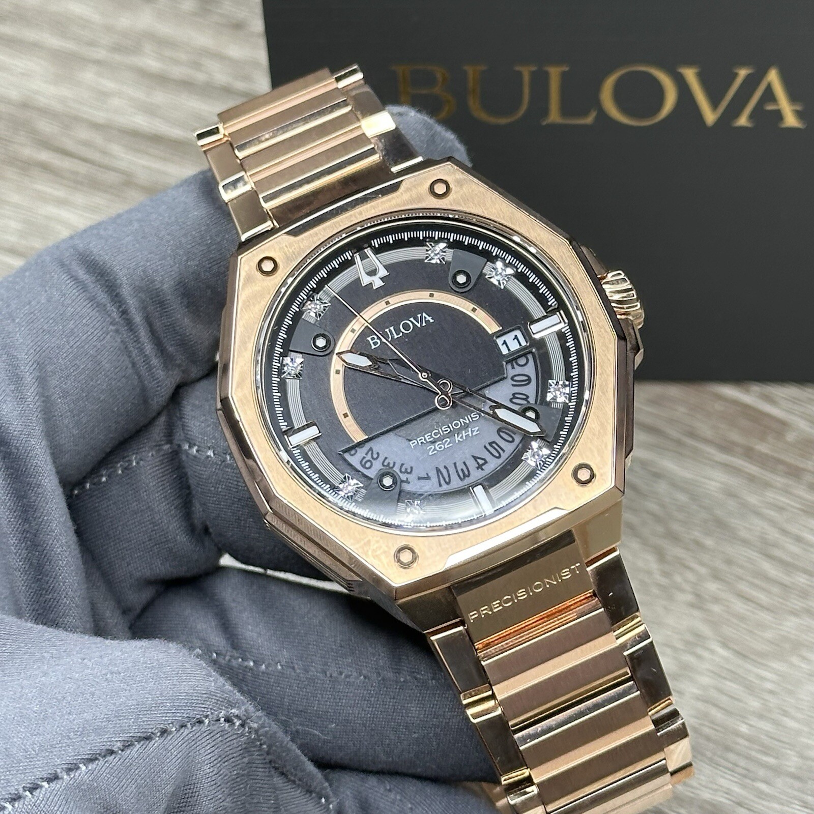 NEW✅262kHz✅Bulova Precisionist X Chronograph Rose Gold Steel Watch 97D129 $995