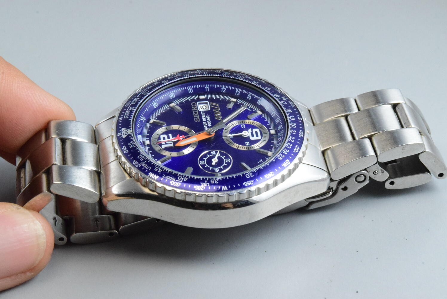Vintage watch Seiko Chronograph 7T92-0CF0 Blue Men Quartz Round 43mm