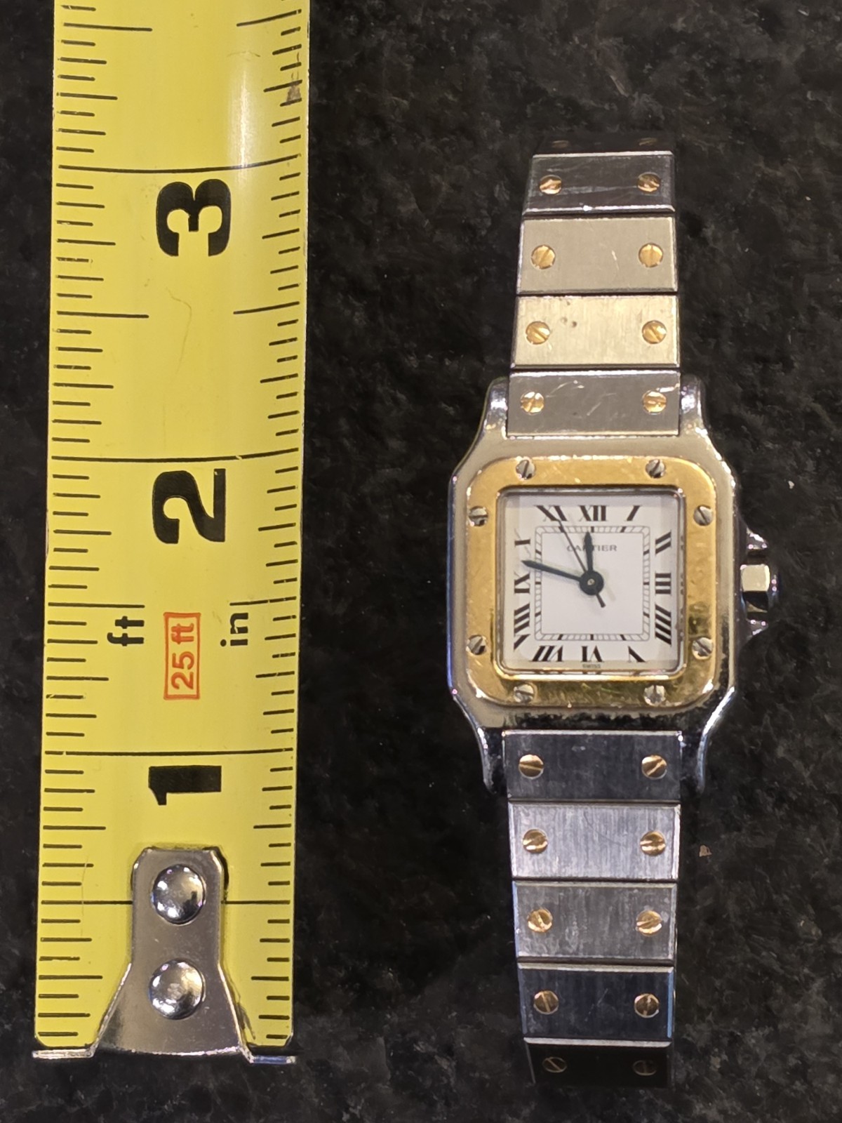 Ladies Cartier Santos Two-Tone Square Quartz Date Watch w/ Box & Booklets