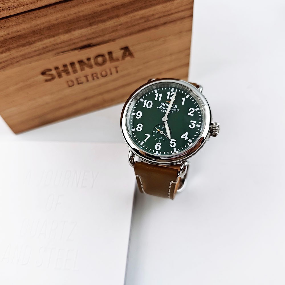Shinola The Runwell 41mm Quartz Men’s Dark Green Dial Tan Leather Strap Watch