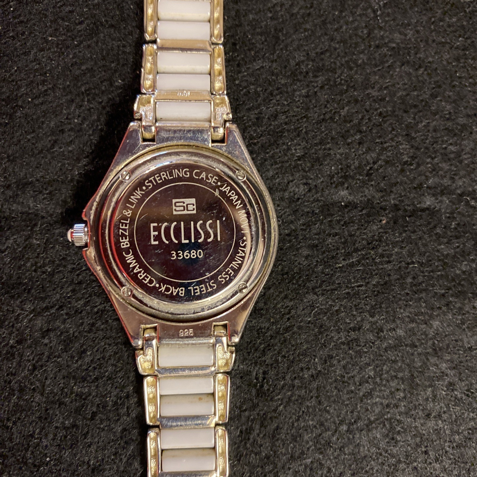 Ecclissi Sterling Silver .925 Watch Women’s White Ceramic Band New Battery