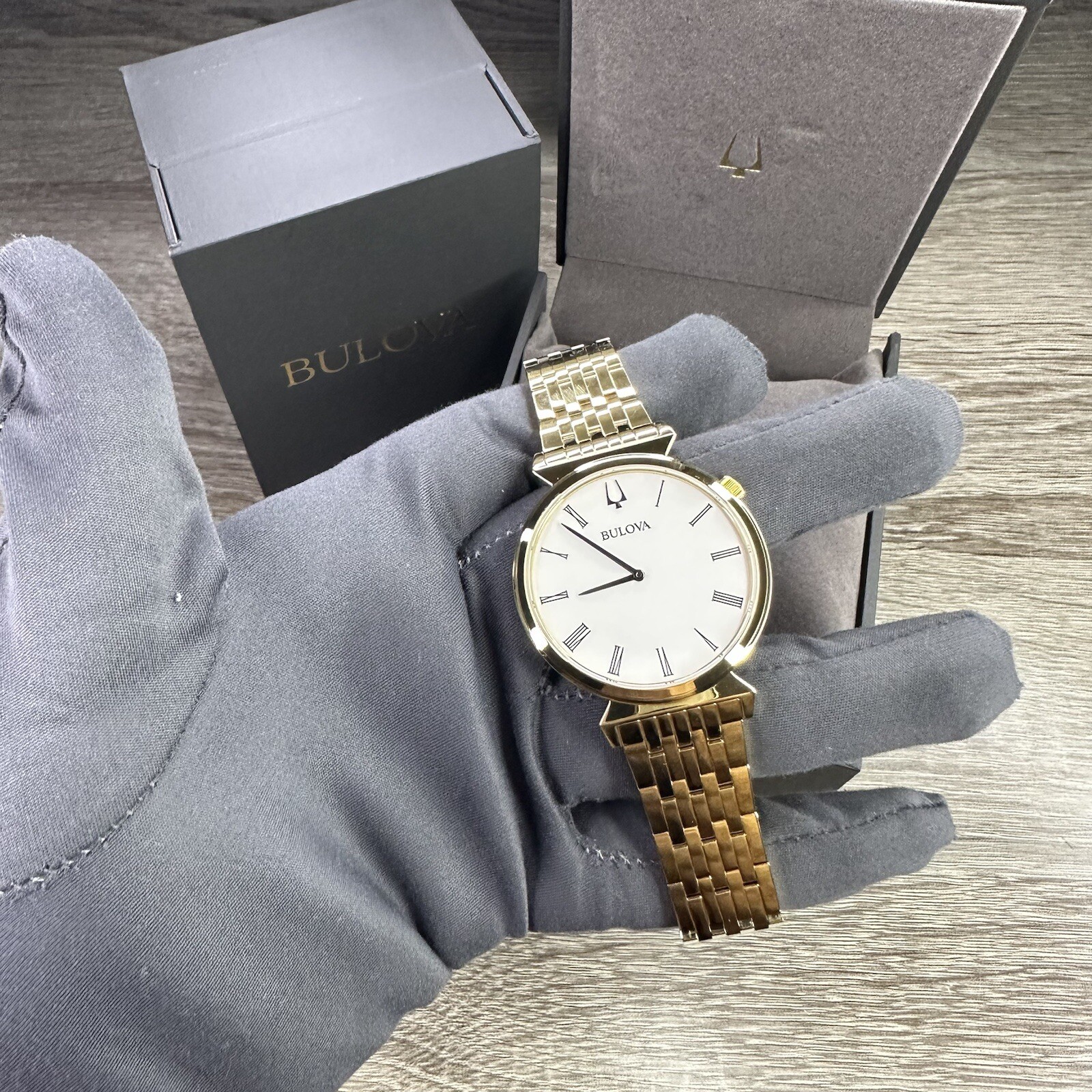 NEW✅SLIM✅ Bulova Regatta Gold Stainless Steel Roman Numerals Men’s Watch 97A153