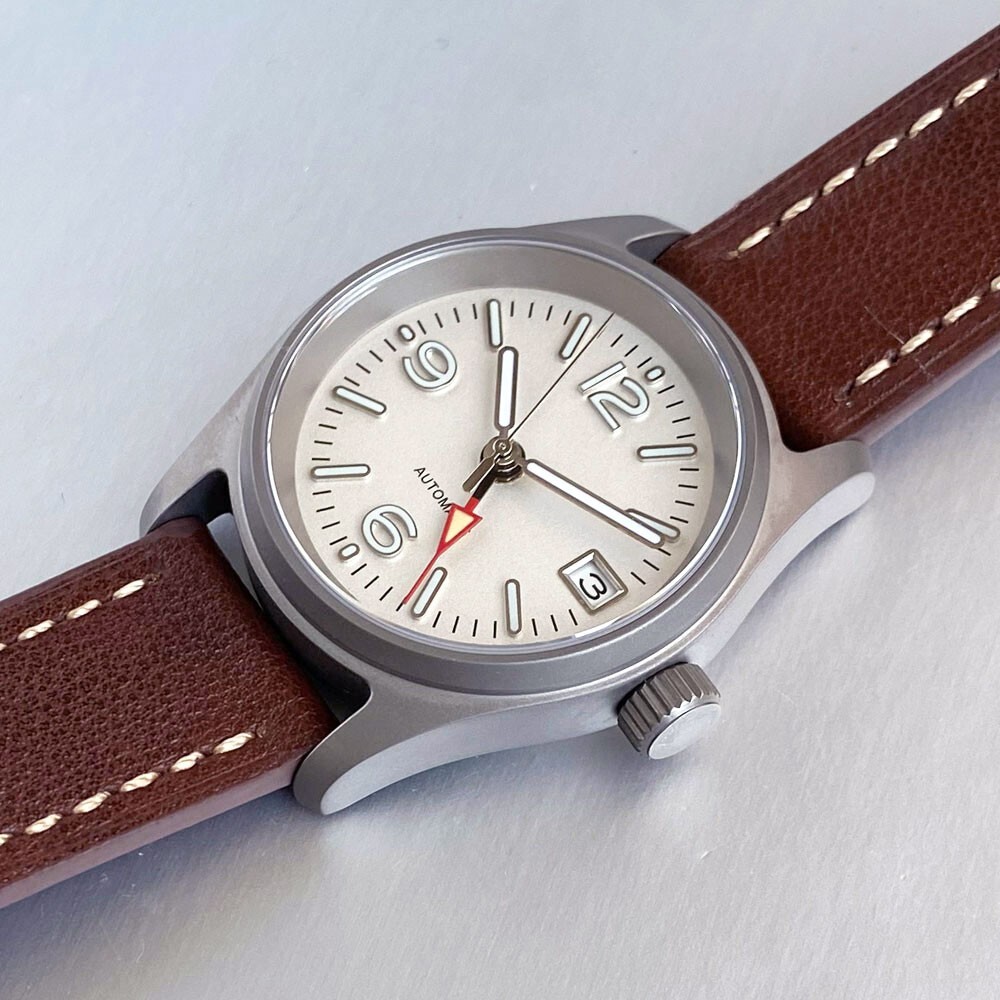 Pilot Titanium Case Tandorio Military Field NH34 Automatic Men Watch Screw Crown