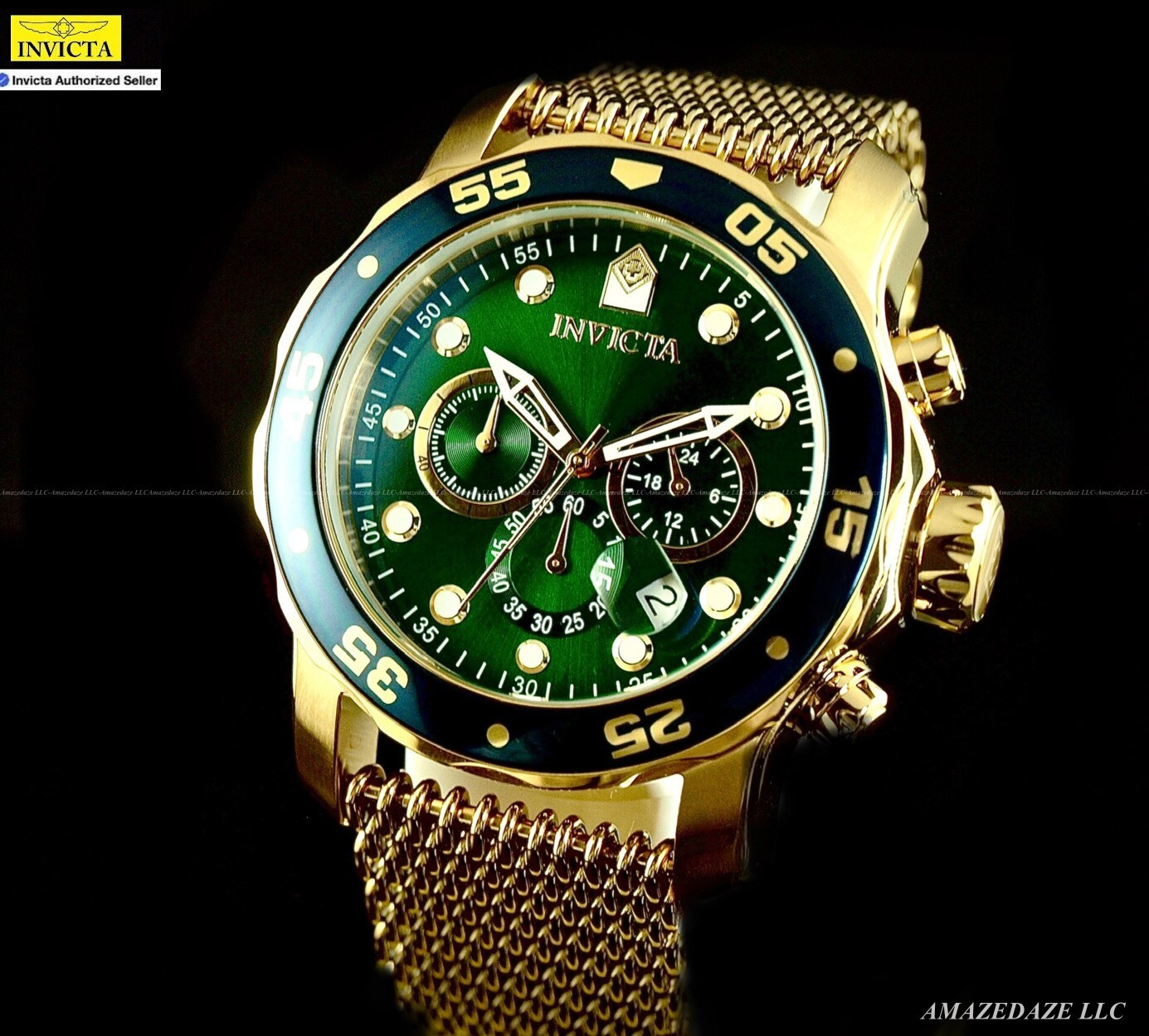 NEW Invicta Men 48mm ProDiver Scuba Chrono Mesh Bracelet GREEN DIAL SS Watch !!
