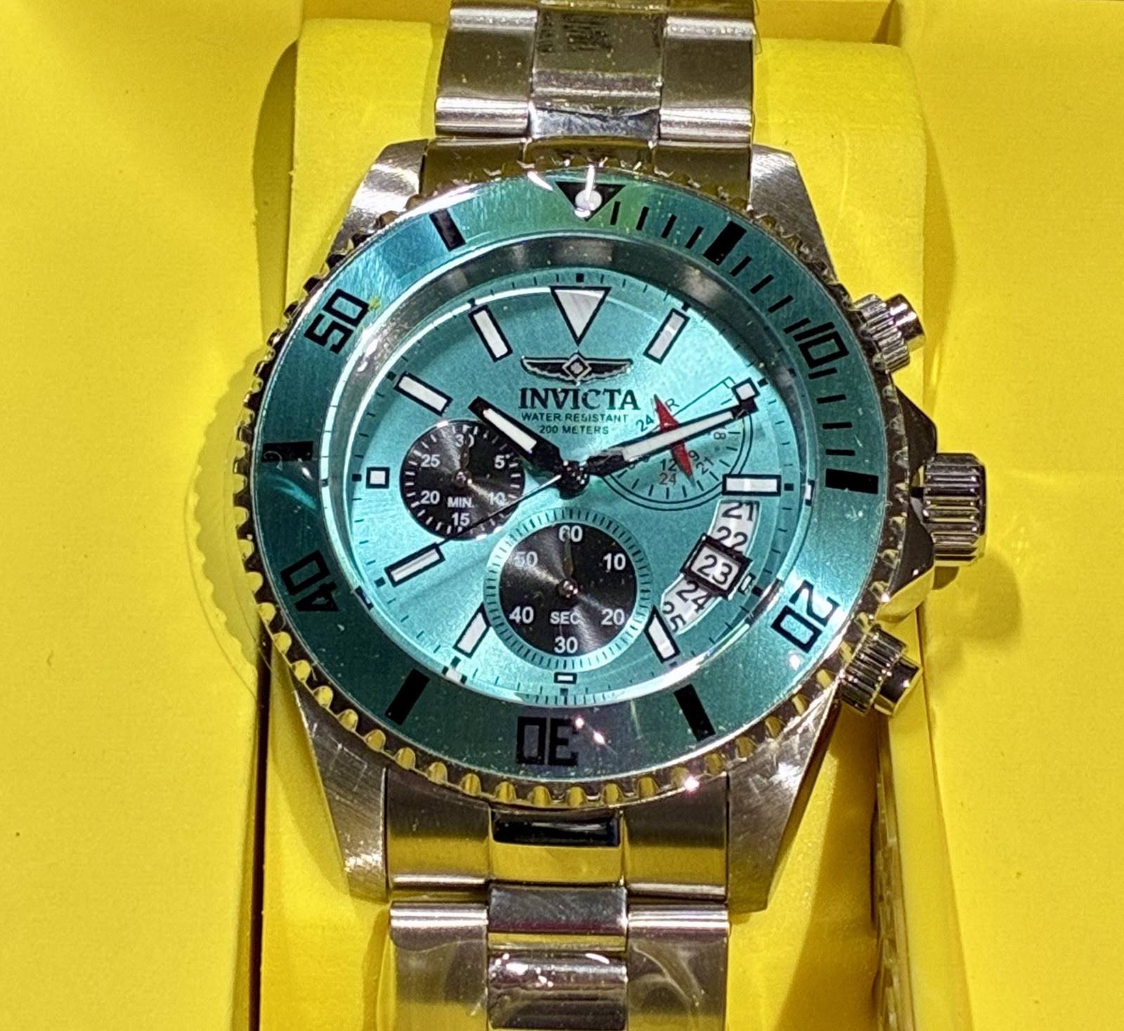 INVICTA PRO DIVER 44MM CHRONOGRAPH DATE TURQUOISE SUNBURST MULTIDIAL WATCH NEW!