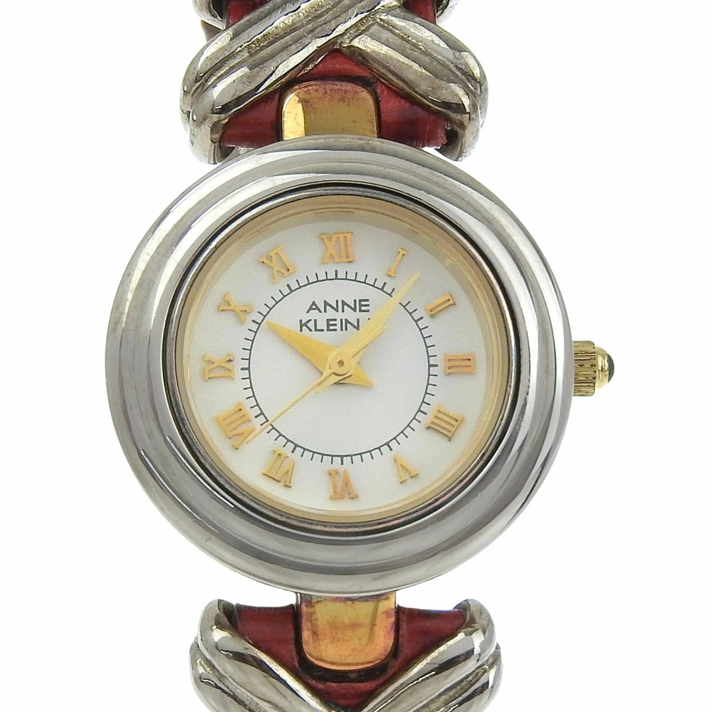ANNE KLEIN Change Bezel Belt Watch 10 1480A Stainless Steel Gold Plated Lizard S