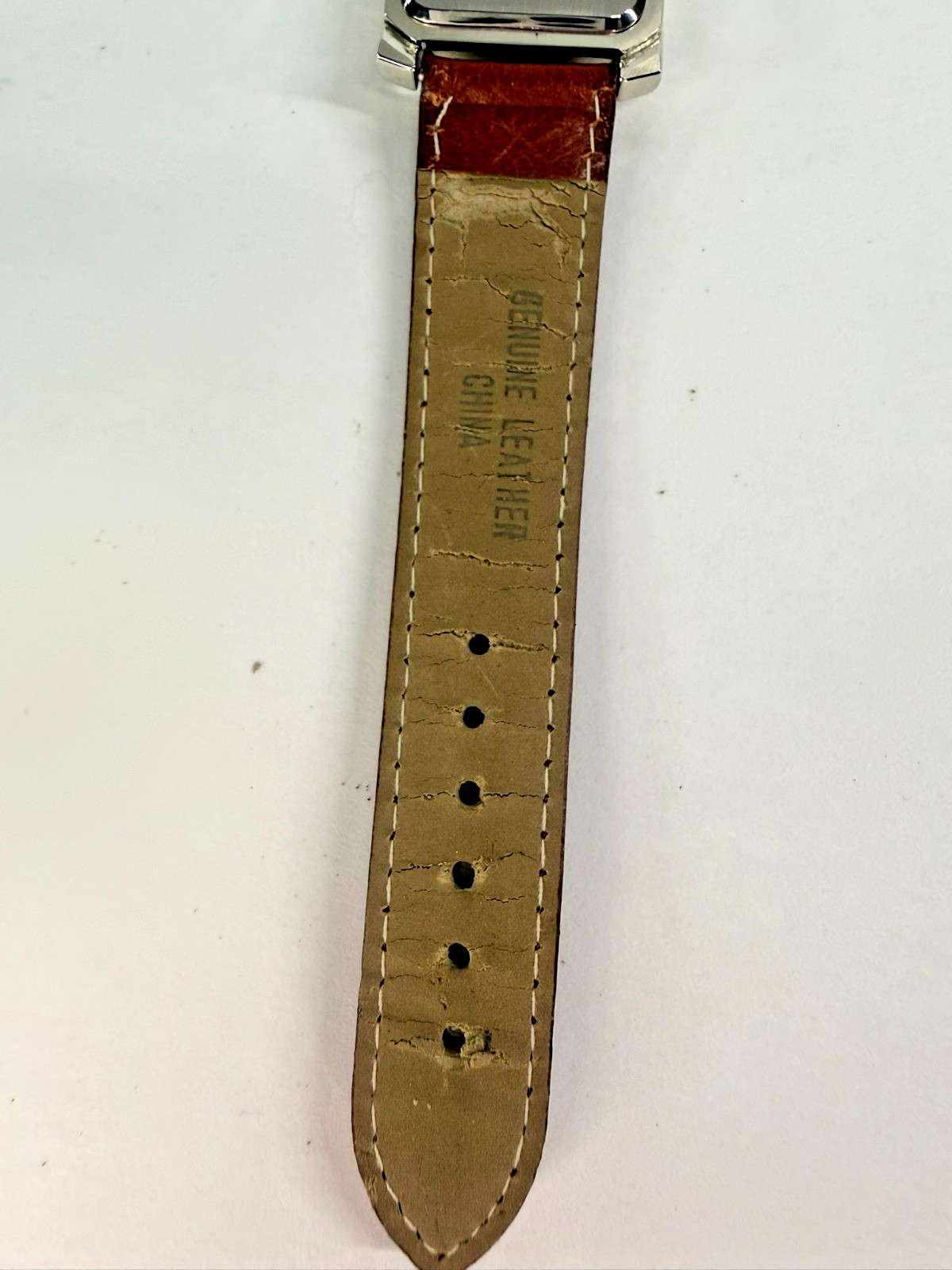 Geoffrey Beene GBM165 Wide Rectangular Navy Blue Dial Date Brown Leather Watch