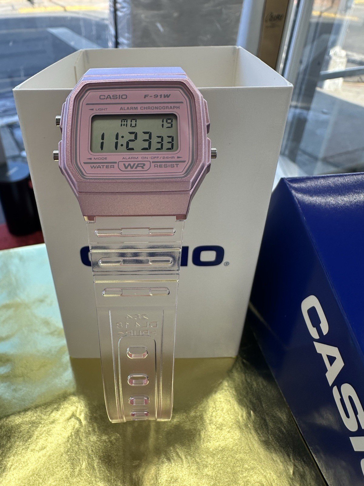 Casio F91WS-4, Digital Chronograph Watch, Pink Jelly Resin Band, Alarm, Date,