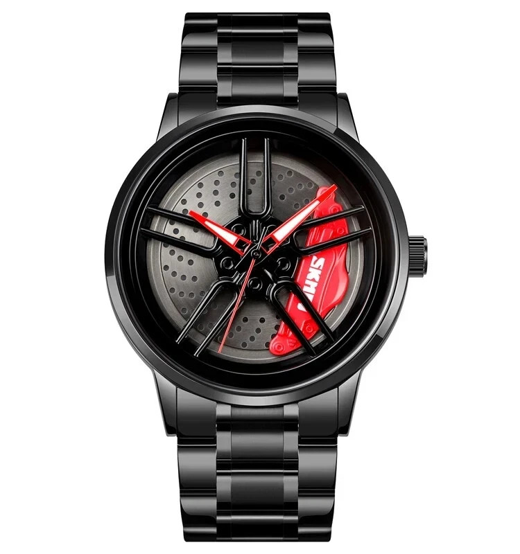Luxury Car Rim Style Watch Rotating Wheel Stainless Steel Sports Wristwatch Gift