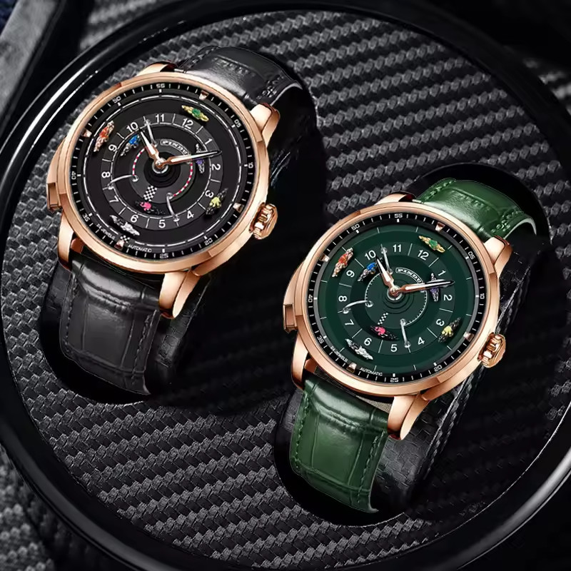 🔥USA🔥PINDU Men’s Mechanical Watch Horse Racing Green Dial Sapphire Glass P6652