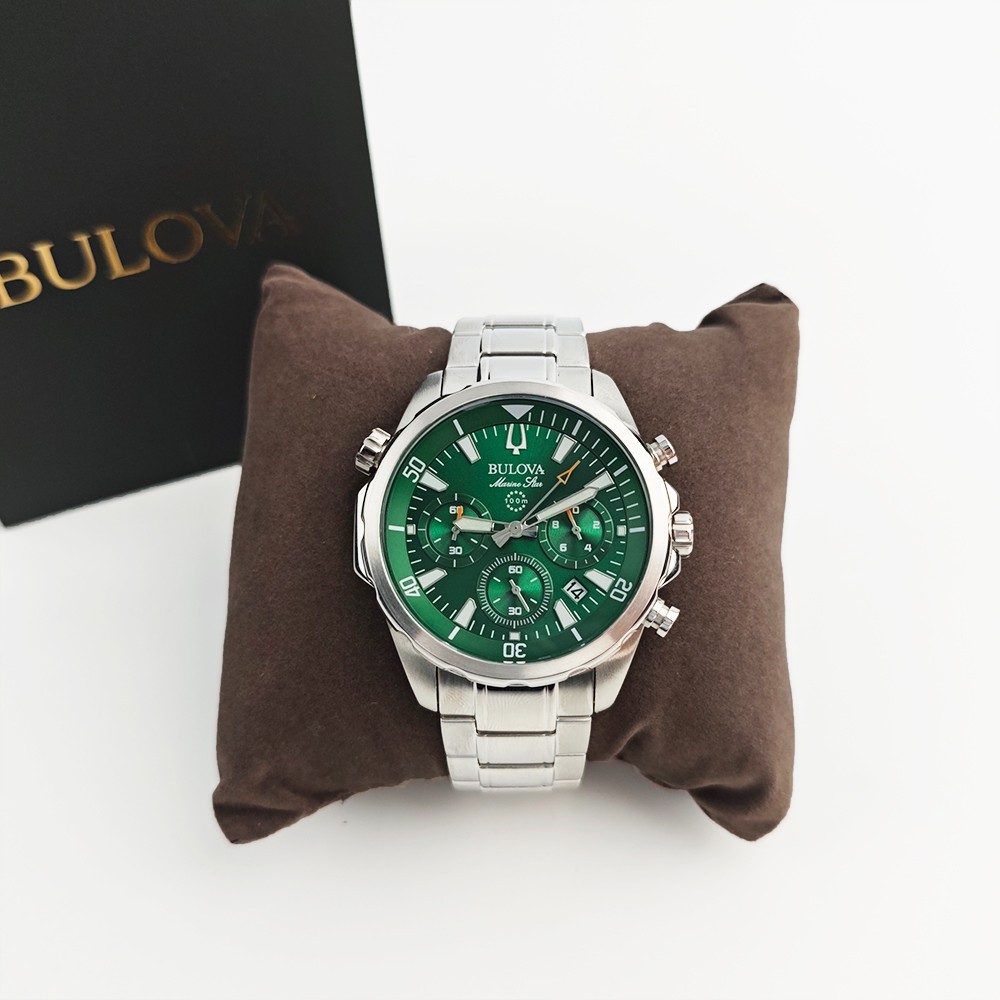 Bulova Men’s Marine Star 6-Hand Quartz Watch 96B396 Green Dial 43mm With Box
