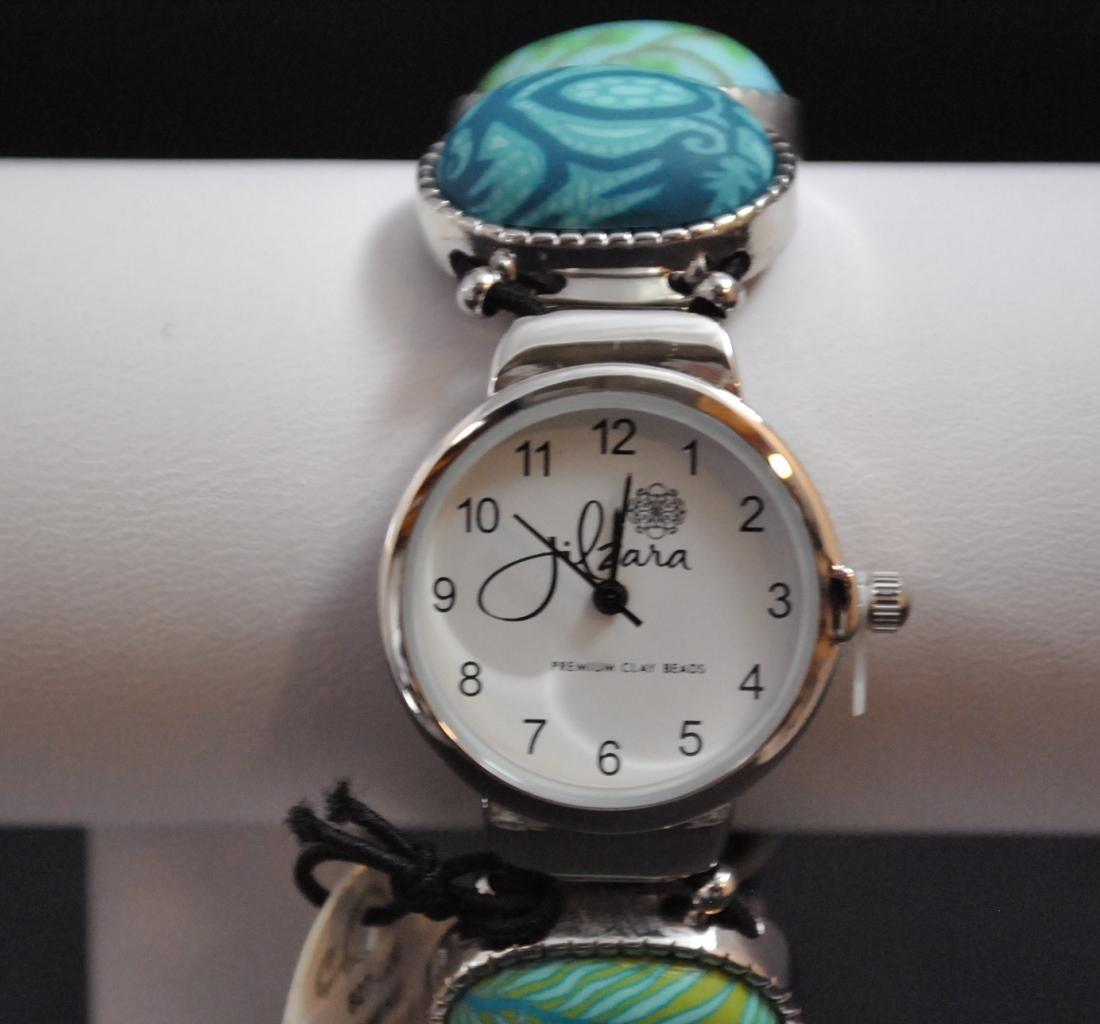 Jilzarah Emerald Oval Watch Bracelet Polymer Clay Beads Handcrafted Artisan
