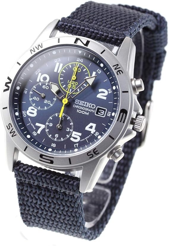 Seiko Chronograph SND379R Blue Dial Stailess Steel Quartz Men Watch NEW