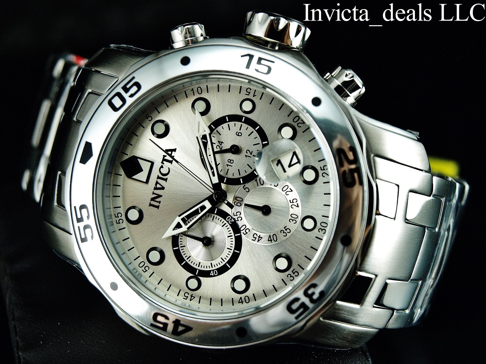 Invicta Men’s 48mm Pro Diver SCUBA Chronograph SILVER DIAL All Silver Tone Watch