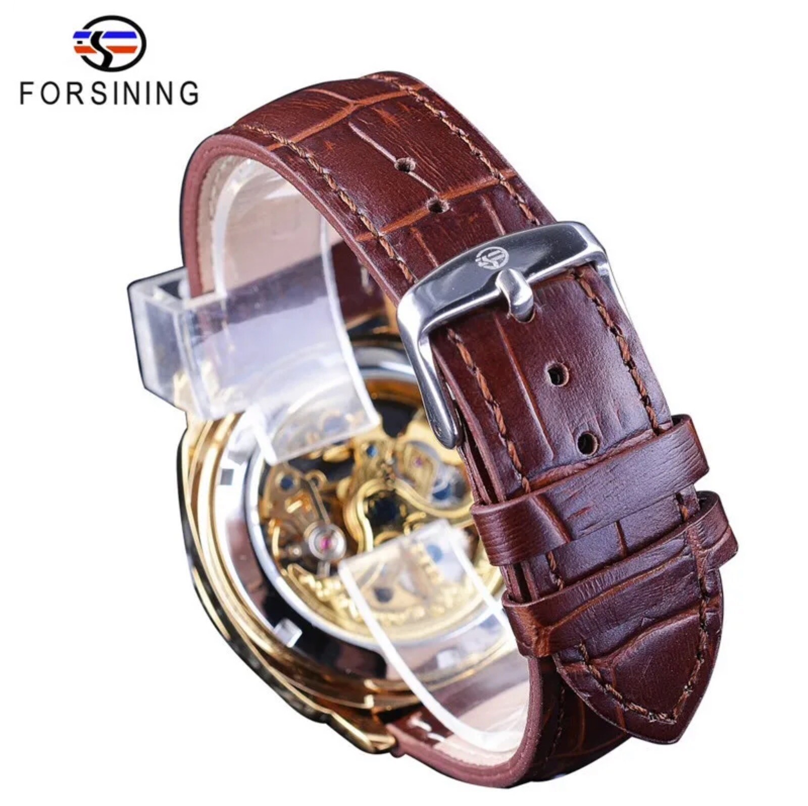 Forsining Mens Skeleton Mechanical Waterproof Luxury Watch Leather Gift Idea