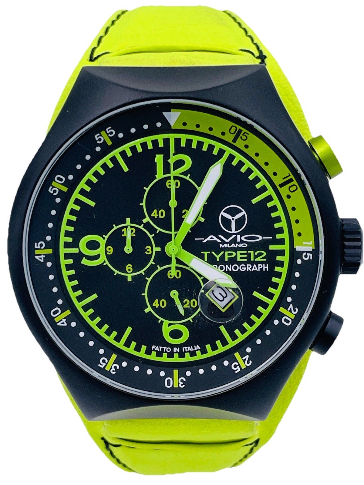 Avio Milano Type 12 Quartz Military Pilot Watch 50mm Aluminum Green Yellow