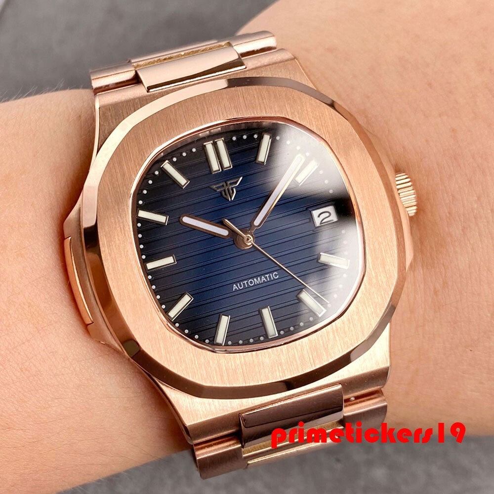 Tandorio Automatic NH35 Sapphire 40mm Rose Gold Square Watch for Men Date Lume