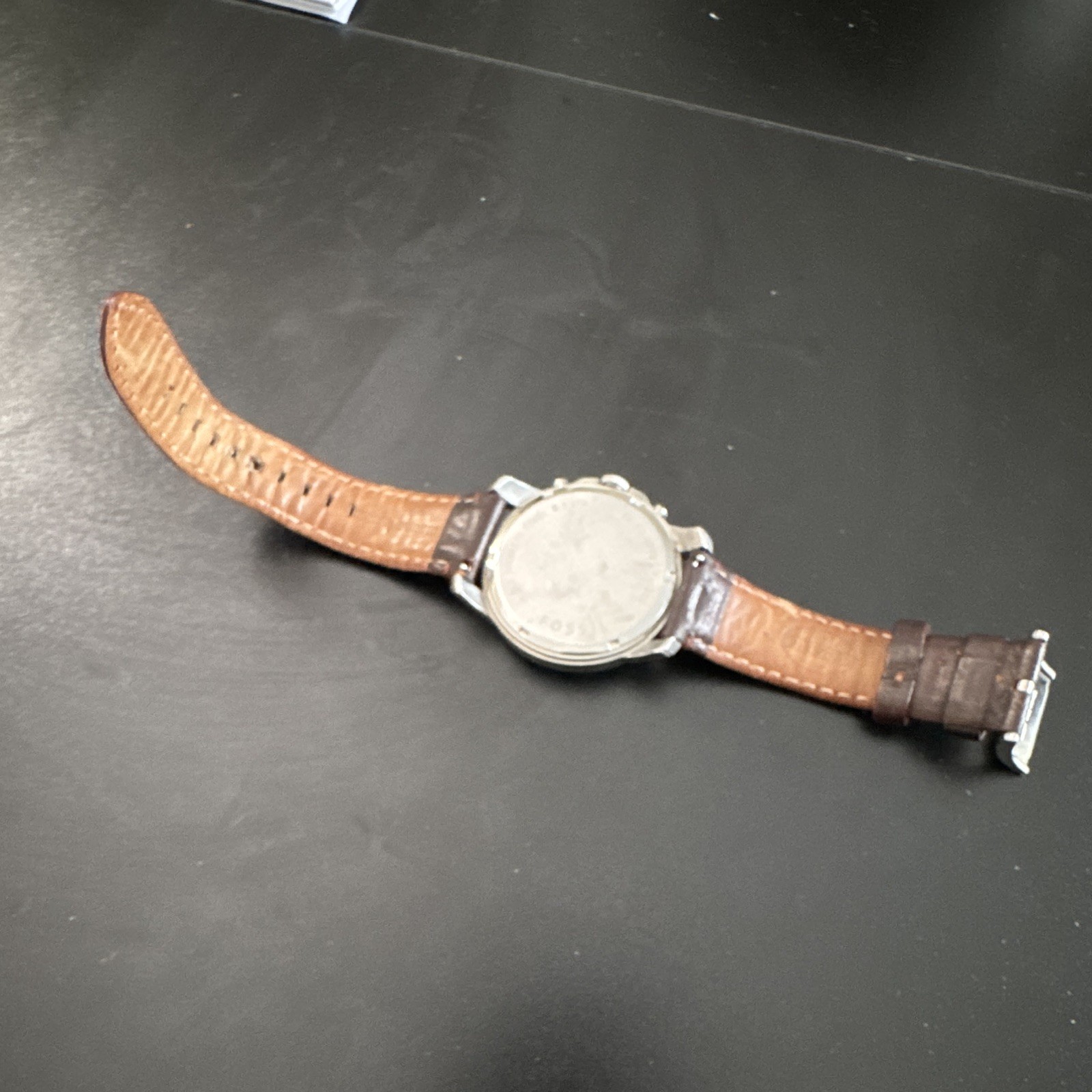 Fossil Mens Analog Wristwatch Blue / Brown Leather Strap FS 4708 needs battery