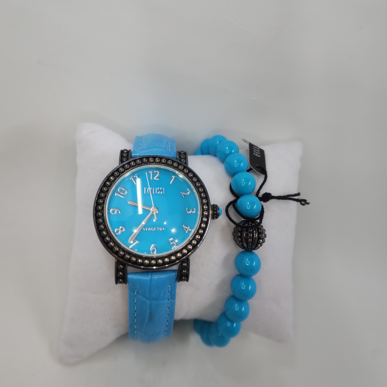 Ecclissi Turquoise Gemstone Leather Watch w/ Stretch Bracelet, Average NO BOX