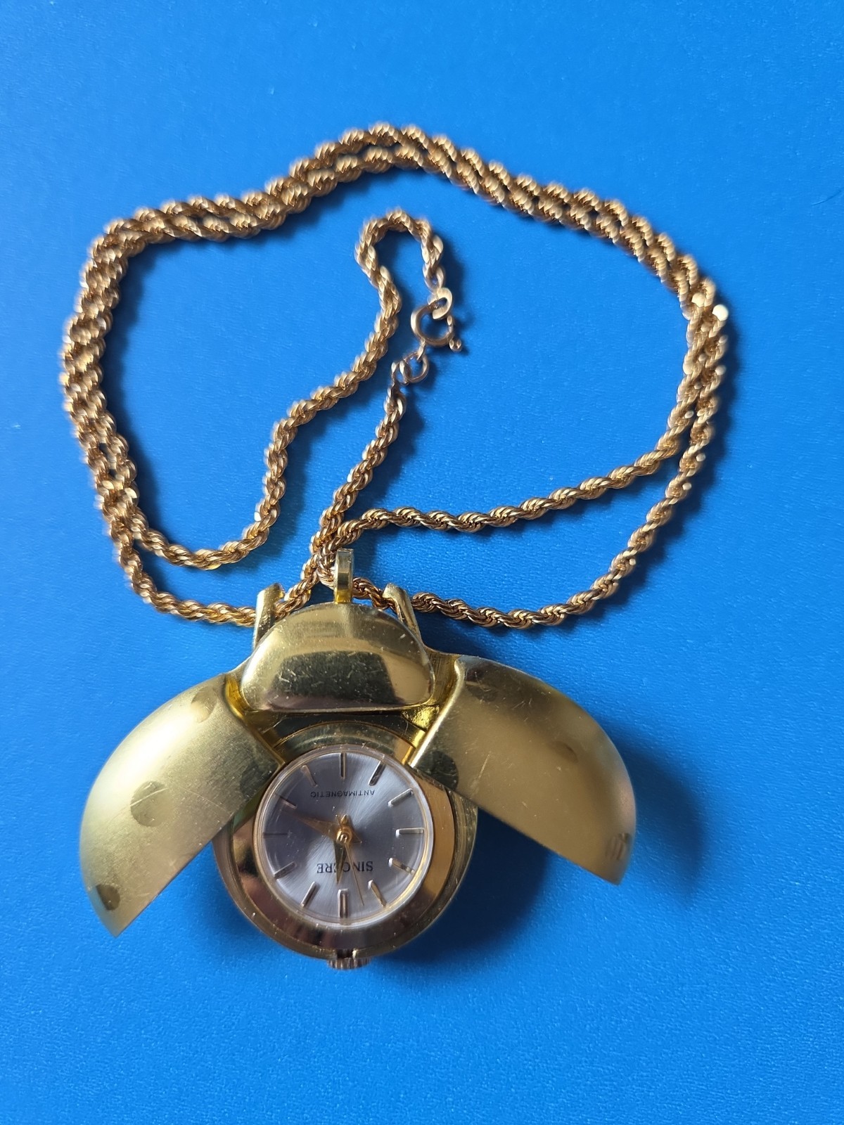 Vintage Cicada Goldplated Aluminum~Swiss Move~ Ladybug Pendant Watch w/18 Chain