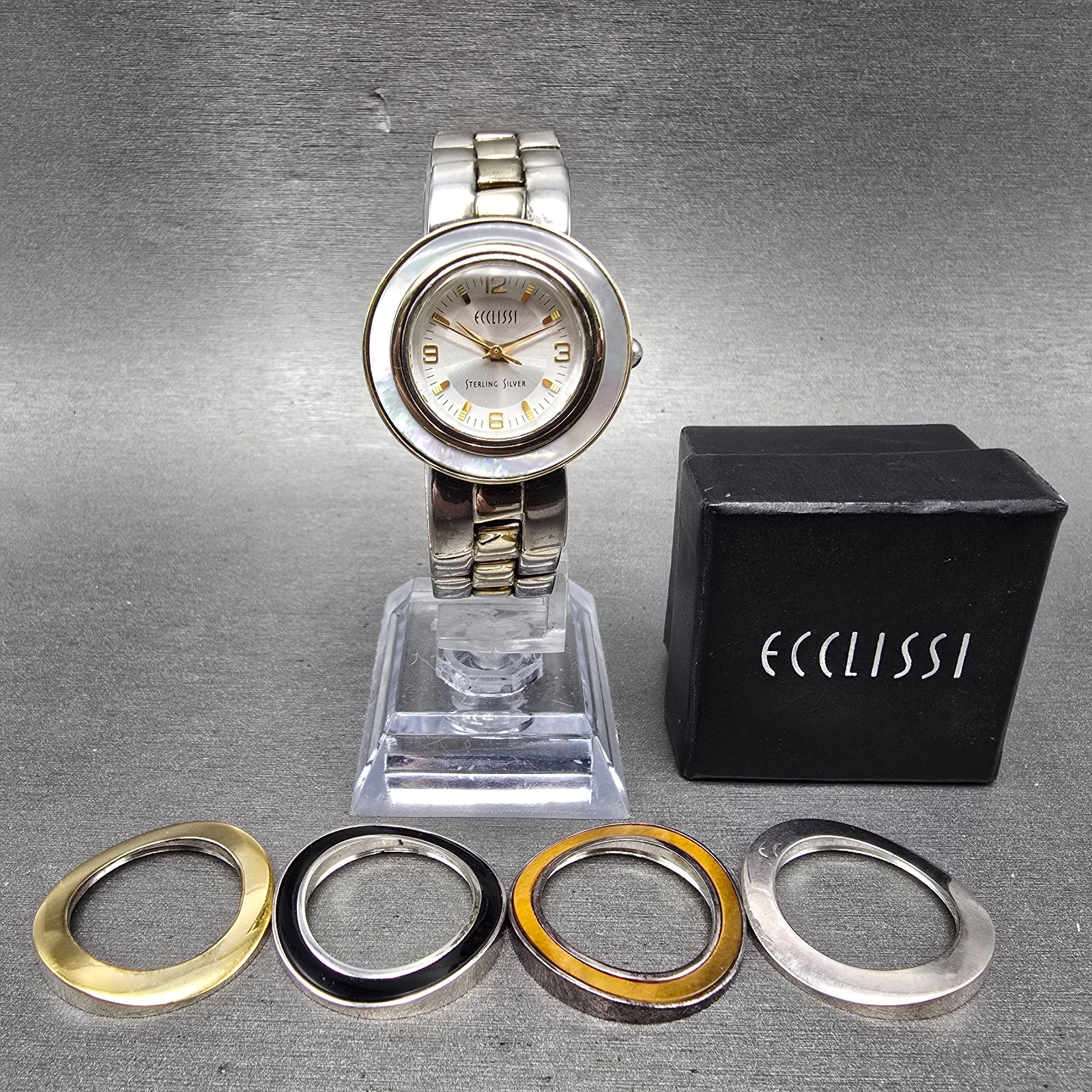 Ecclissi Watch Women 27mm Silver Dial Two Tone Sterling Silver 32250 New Battery