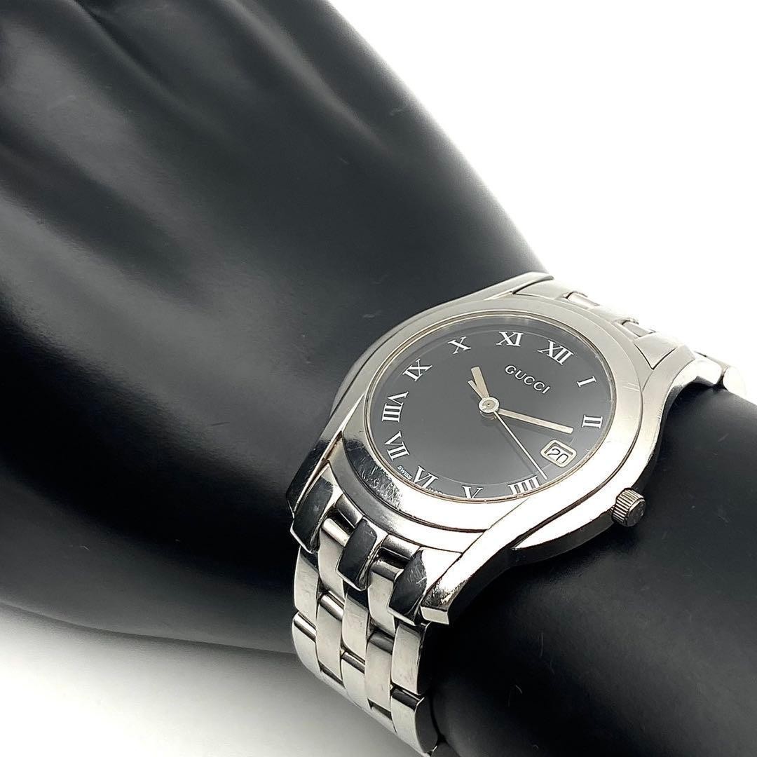 Gucci 5500M Date Quartz Silver Black Dial Wristwatch Japan 071705