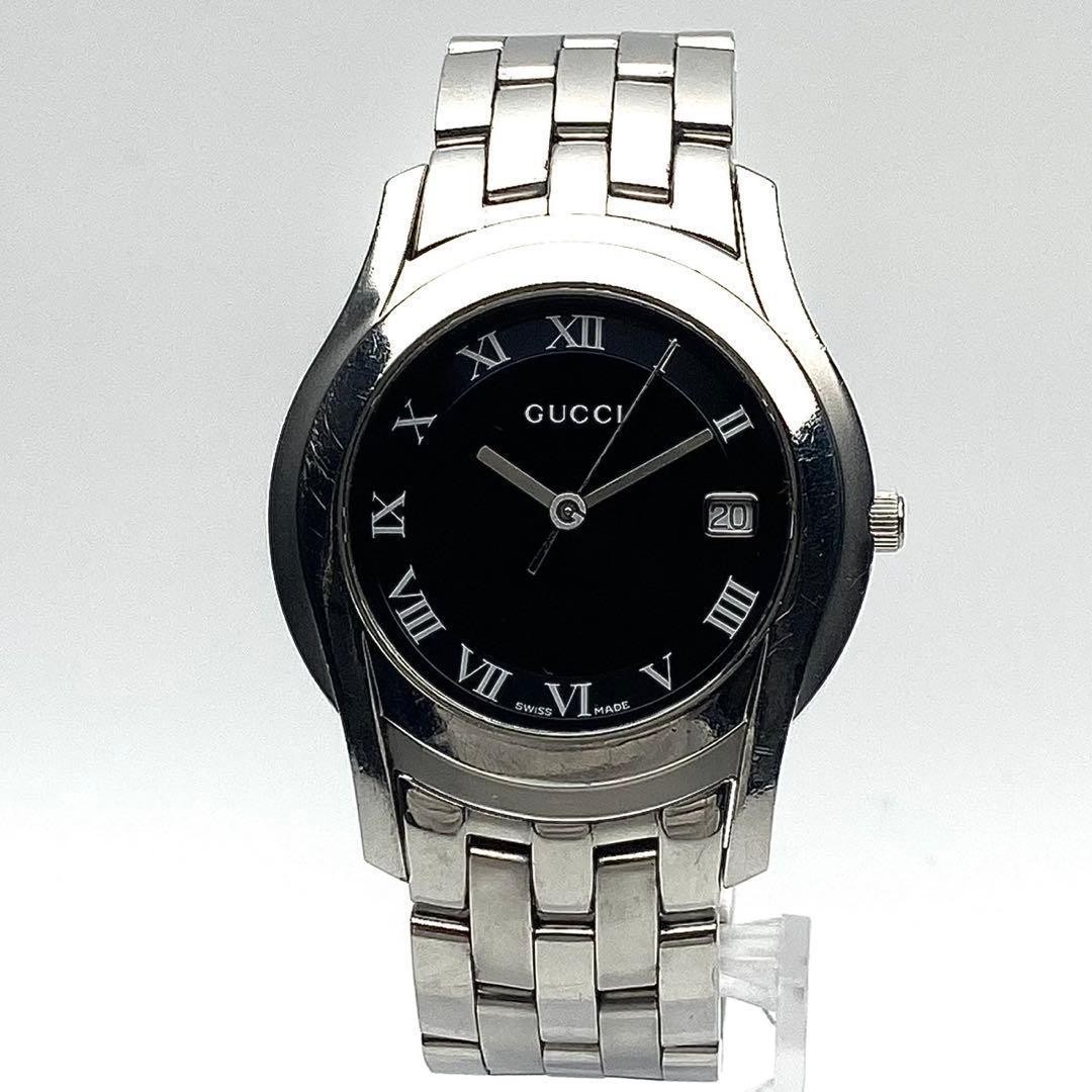 Gucci 5500M Date Quartz Silver Black Dial Wristwatch Japan 071705