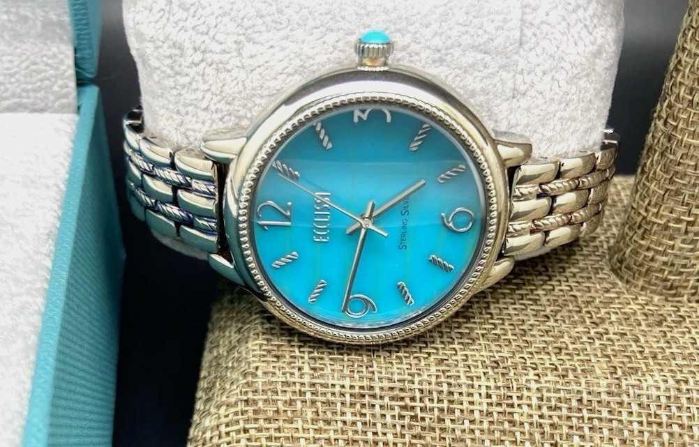 Ecclissi STERLING SILVER SLEEPING BEAUTY TURQUOISE FACE LADIES WATCH 33820 NIB