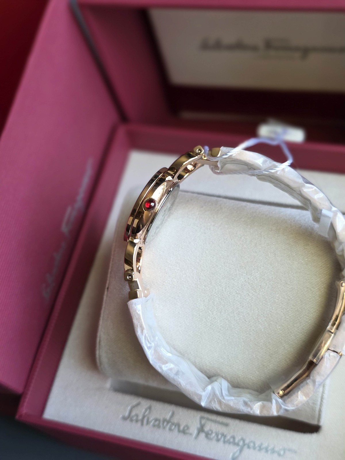 Brand New Ferragamo Double Gancini Stud IPRG Women’s Bracelet Watch- SFMI00322