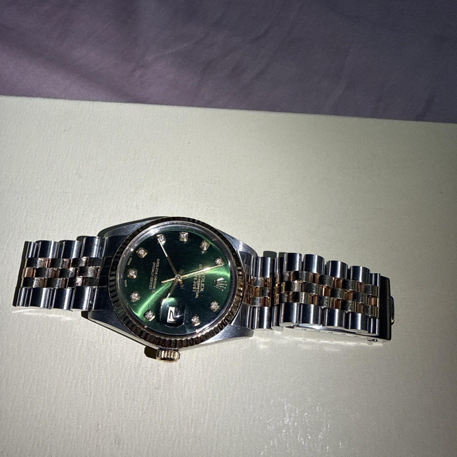 Rolex Datejust 36mm Yellow Gold Fluted Green Diamond Dial Jubilee Watch