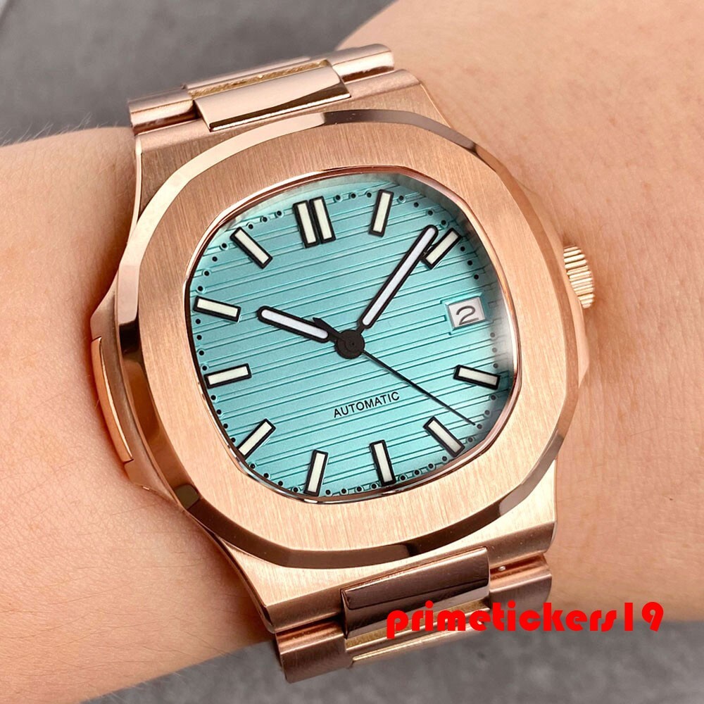 Tandorio Automatic NH35 Sapphire 40mm Rose Gold Square Watch for Men Date Lume