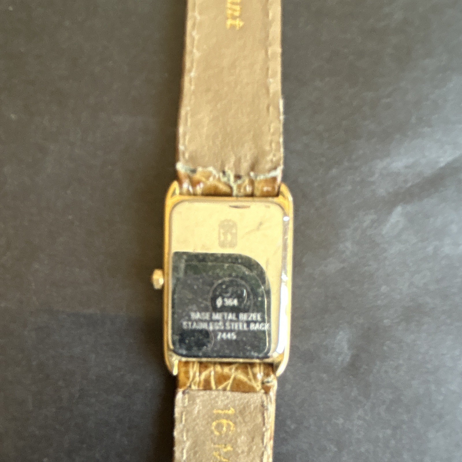 Elgin Elegante Women’s Quartz Rectangle Gold Tone White Roman Dial Brown Leather