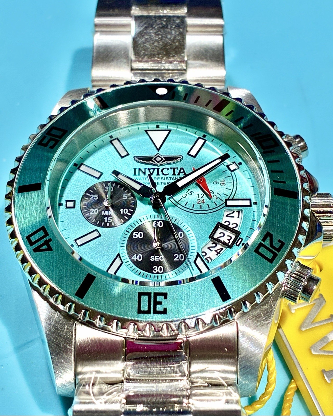 INVICTA PRO DIVER 44MM CHRONOGRAPH DATE TURQUOISE SUNBURST MULTIDIAL WATCH NEW!