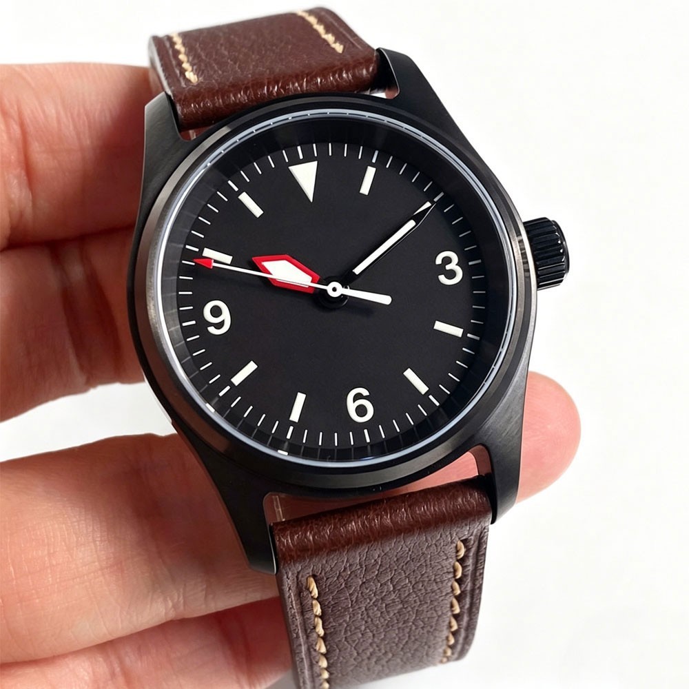 Tandorio 36mm Black PVD Automatic Pilot Men Watch For Miyota 8215 Sapphire Glass