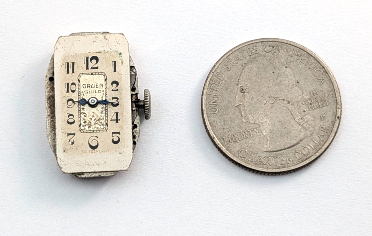 Antique GRUEN GUILD 835B 15j Art Deco Ladies 15mm Watch Movement PARTS or REPAIR