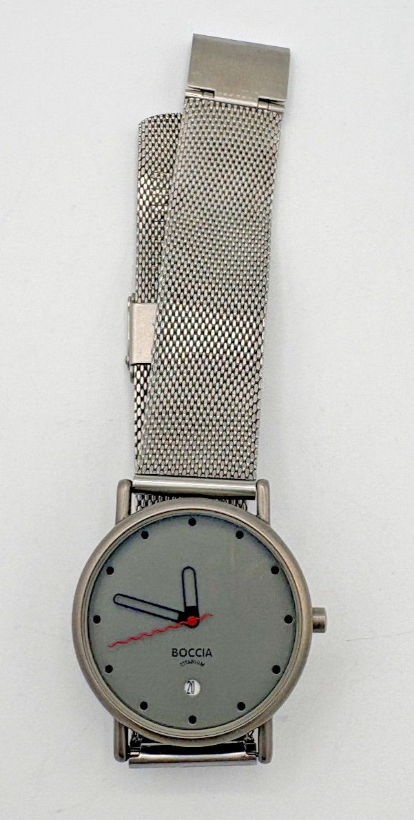 Boccia Titanium Gray Dial Men’s Watch Milanese Mesh Bracelet Date Quartz New Bat