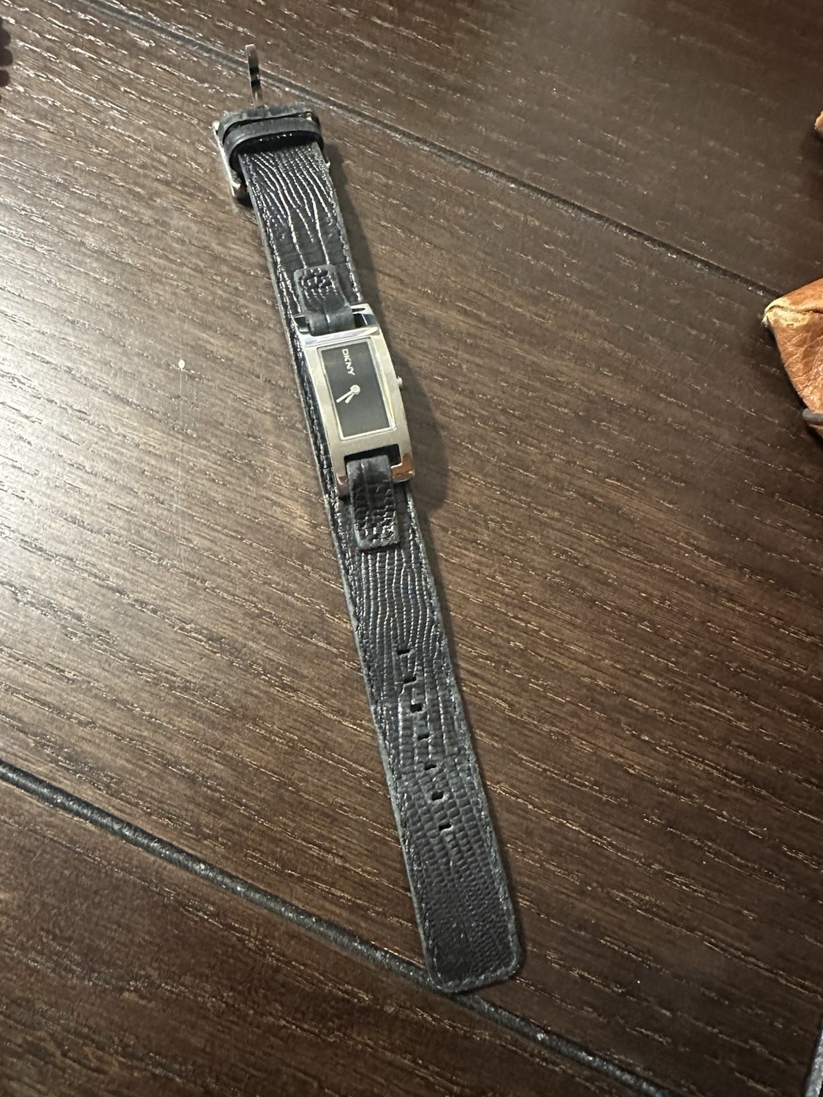DKNY Women’s Rectangle Dress Watch Black Dial Leather Strap Quartz 30m