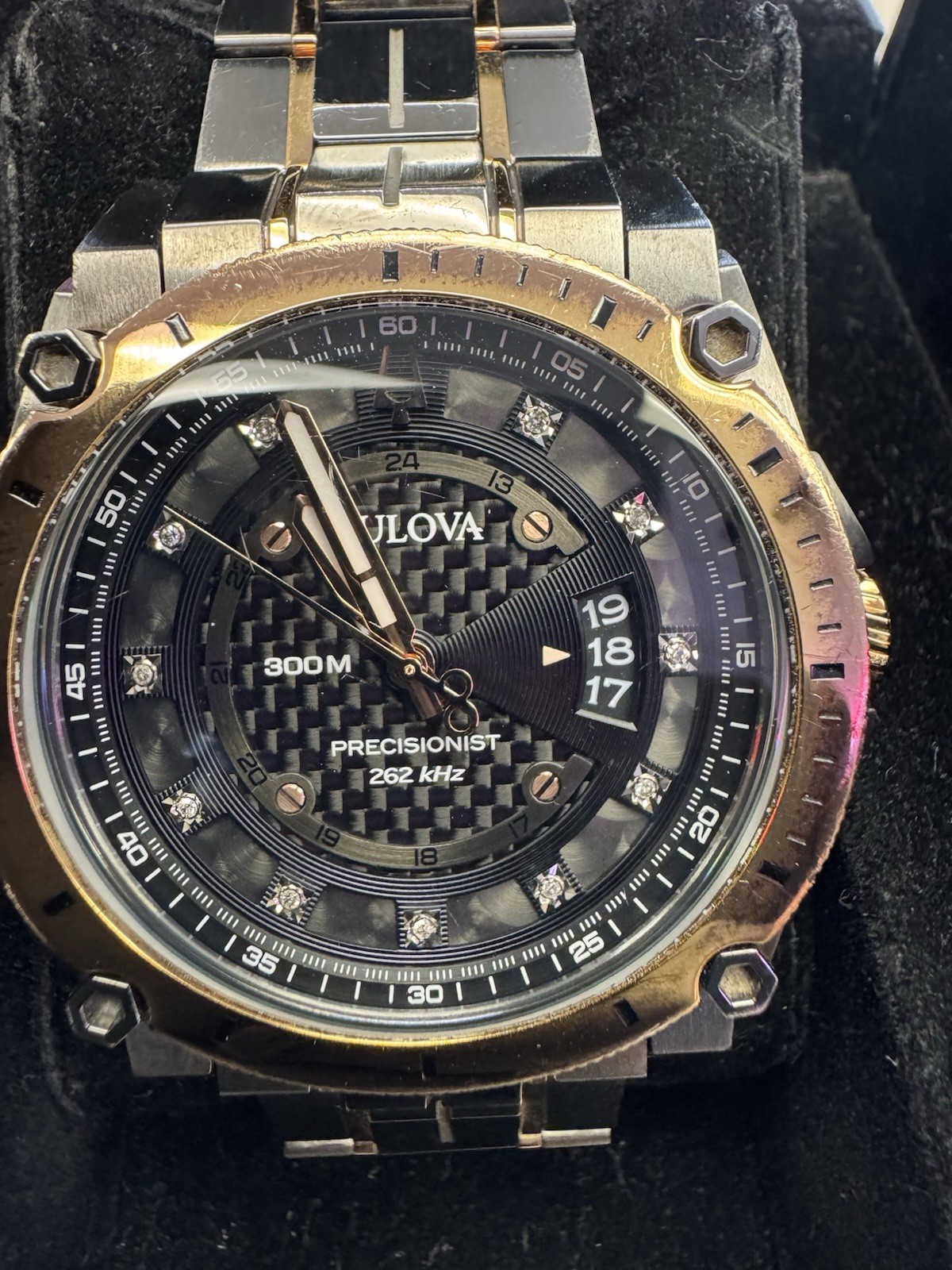 Bulova Men’s Watch Precisionist 98D149 Quartz Diamond Dial Rose Gold Gunmetal