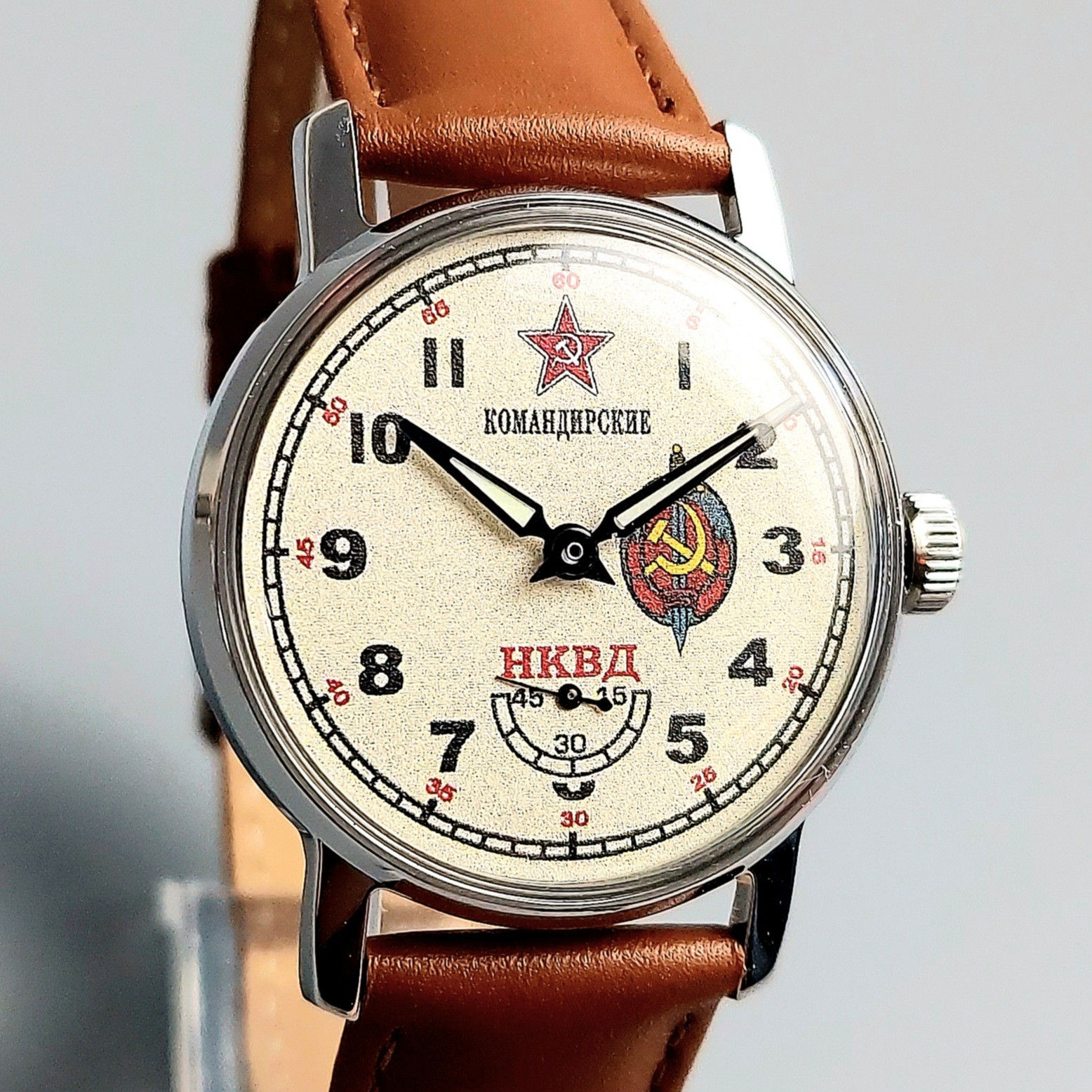 Soviet Wristwatch Pobeda Komandirskie NKVD Vintage Watch Military Style Serviced