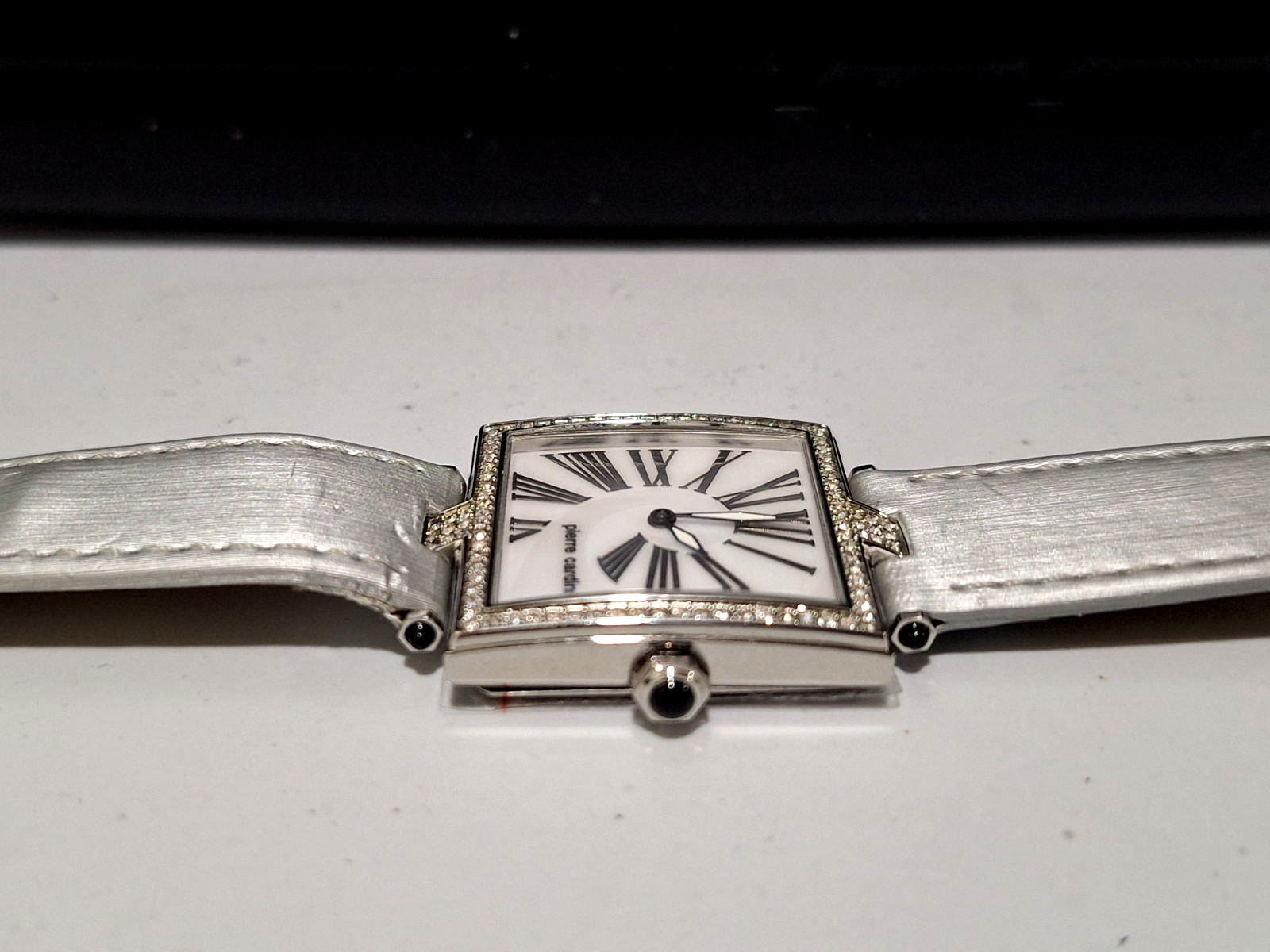 Pierre Cardin 28mm Tank Square Silver color Arabic# CrystalBezel Quartz NEW