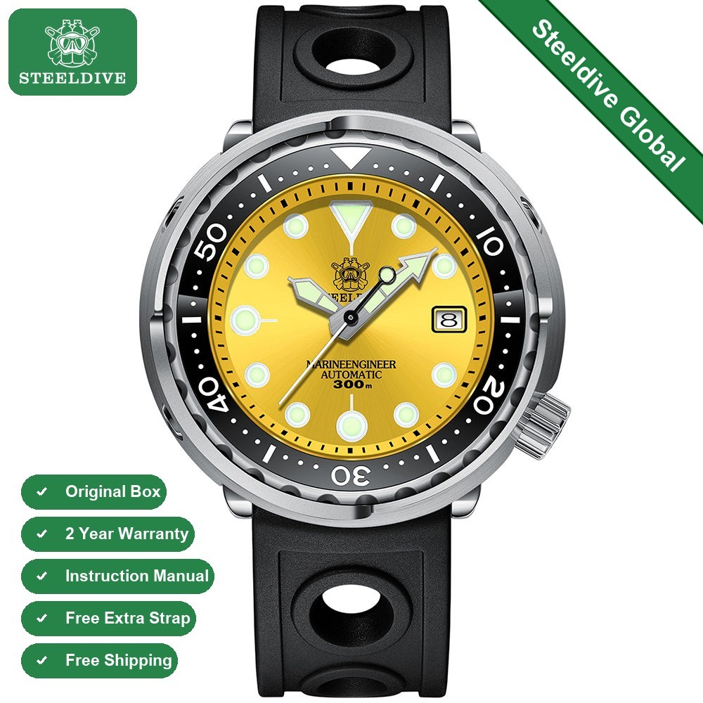 STEELDIVE SD1975 Mens 47.5mm 300M Automatic Dive Watch NH35 Steel Sunray