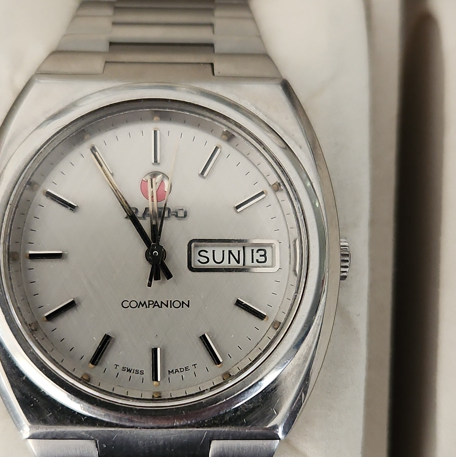 Rado Companion Swiss Made Quartz Day/Date Silver Dial Steel Bracelet Watch