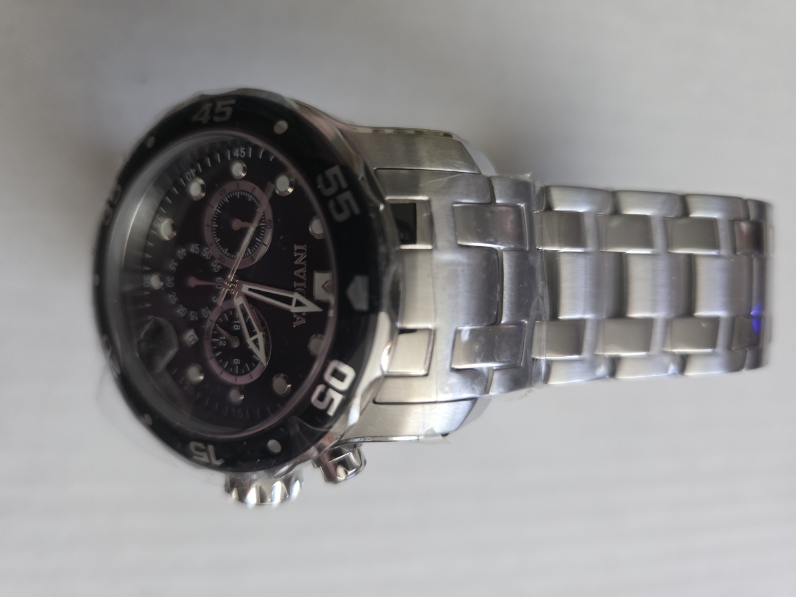 Invicta Pro Diver SCUBA Mens 48mm Silver Black Dial Chronograph Steel Watch 0069