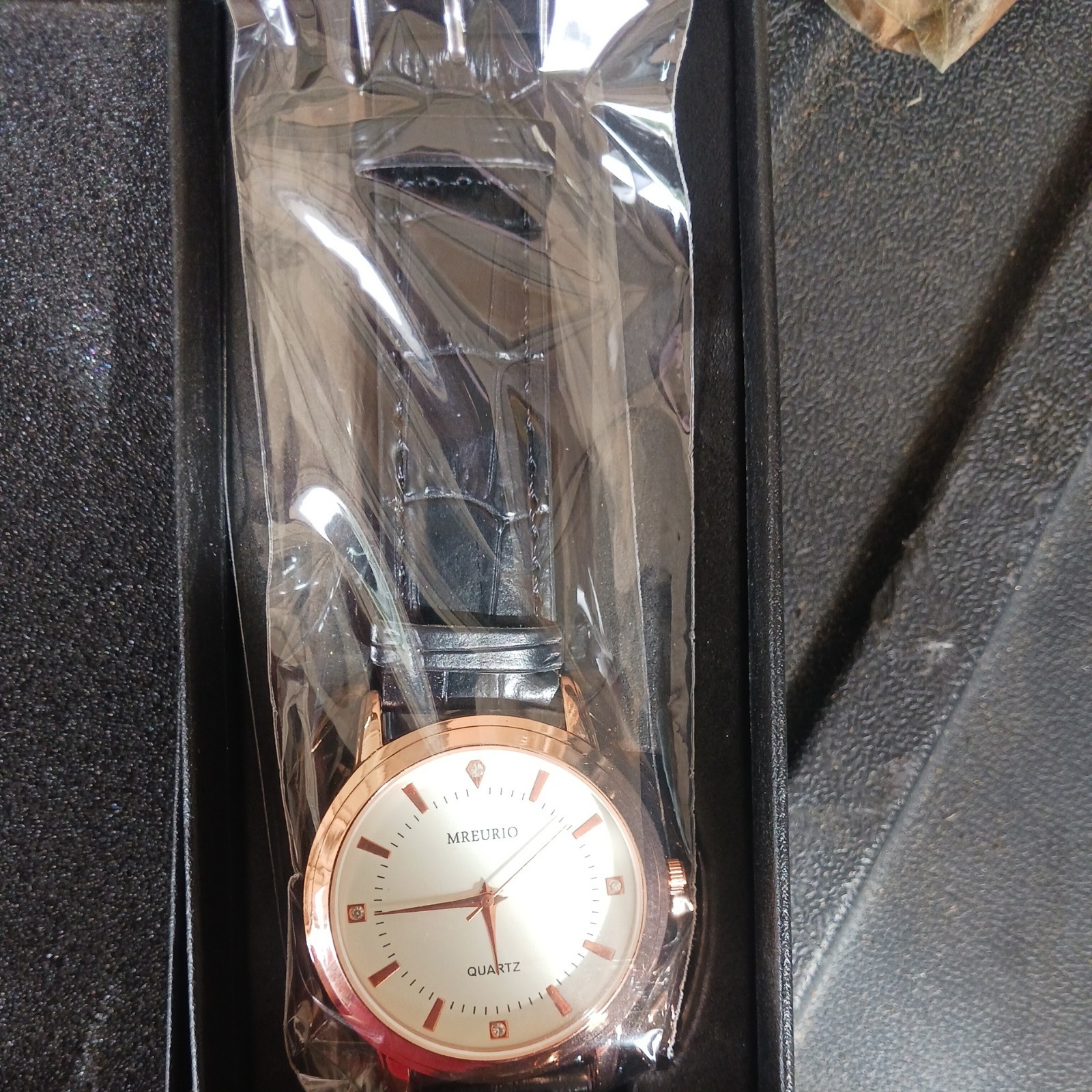 Mreurio Watch Quartz Black Leather Band Rose Gold Tone New Battery Operated