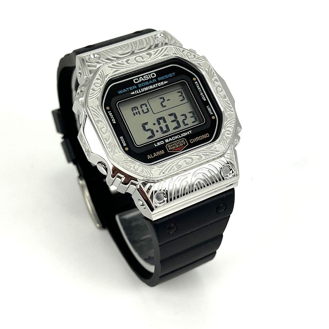 Casio G-Shock DW5600 Mod Custom Metal Patterned Steel Silver Bezel 5600