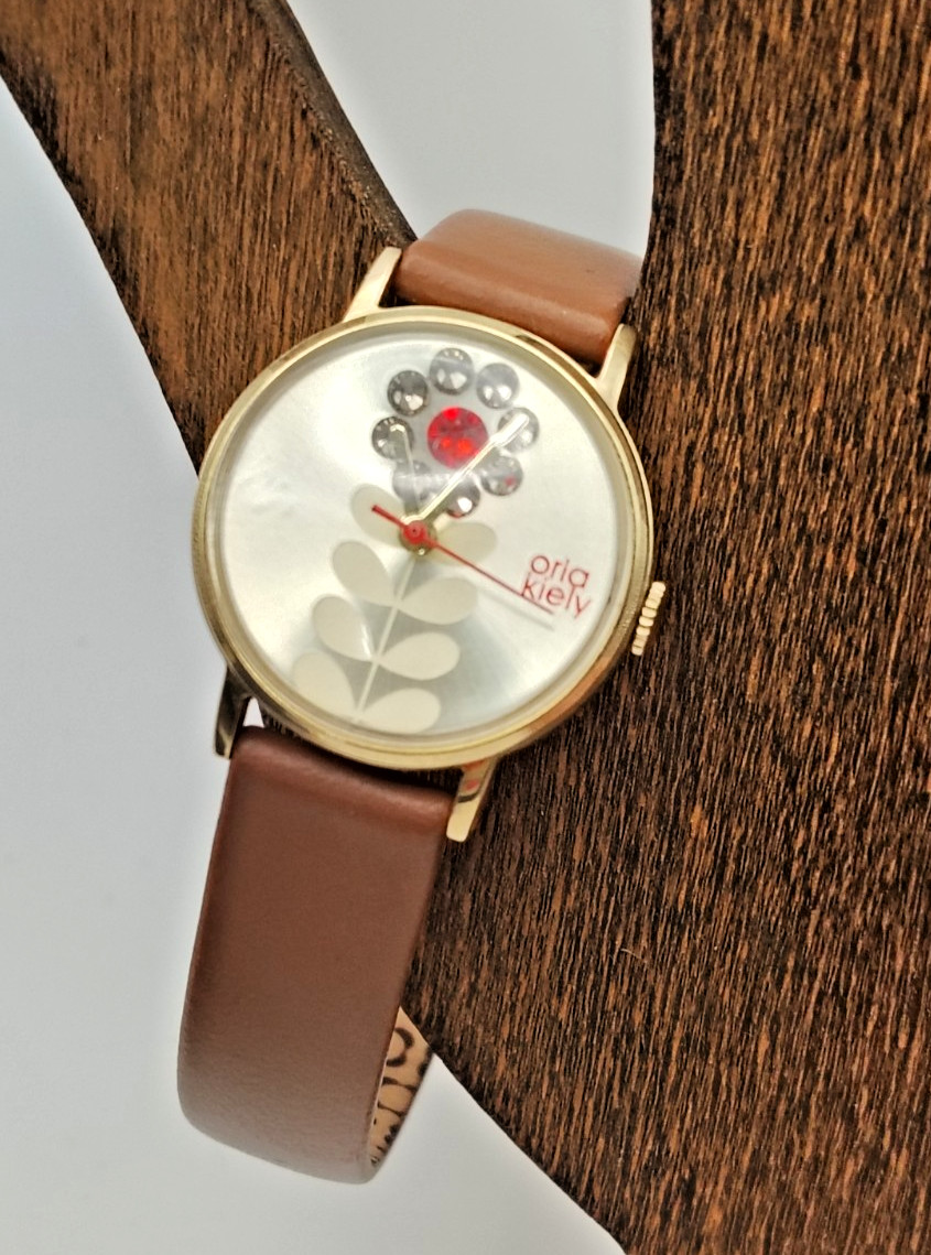 Orla Kiely Watch Clear & Red Swarovski Crystal Flower Valentina Leather Strap 8″