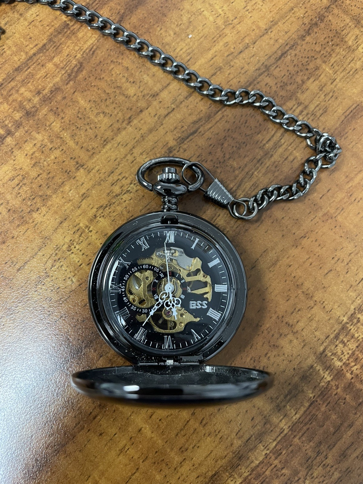 Classic Mens Pocket Watch Mechanical Black Steampunk Skeleton Luxury Retro Chain