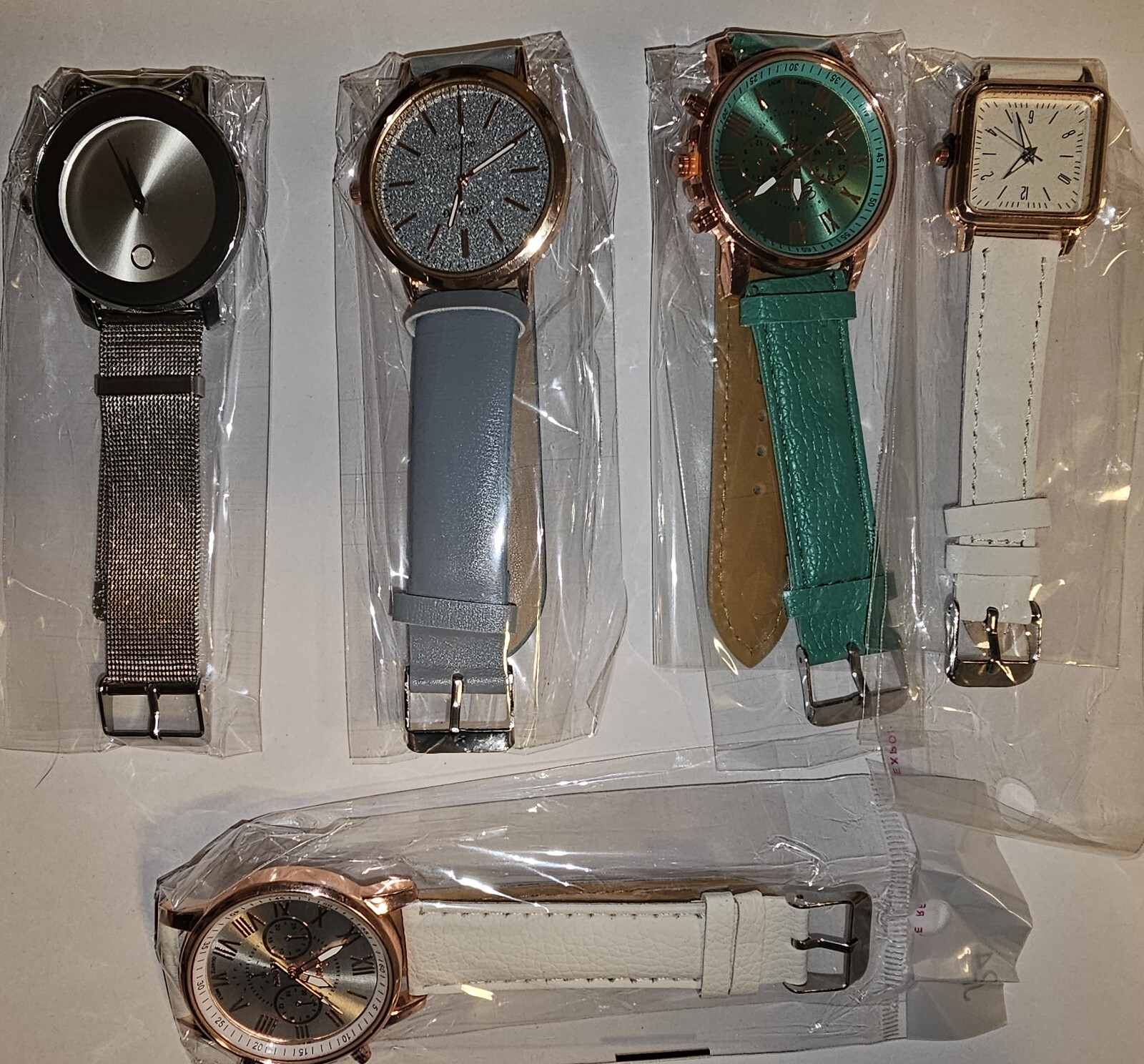 Lot of 5 Womens Watches Green/Blue White Silver Grey Square Round #2