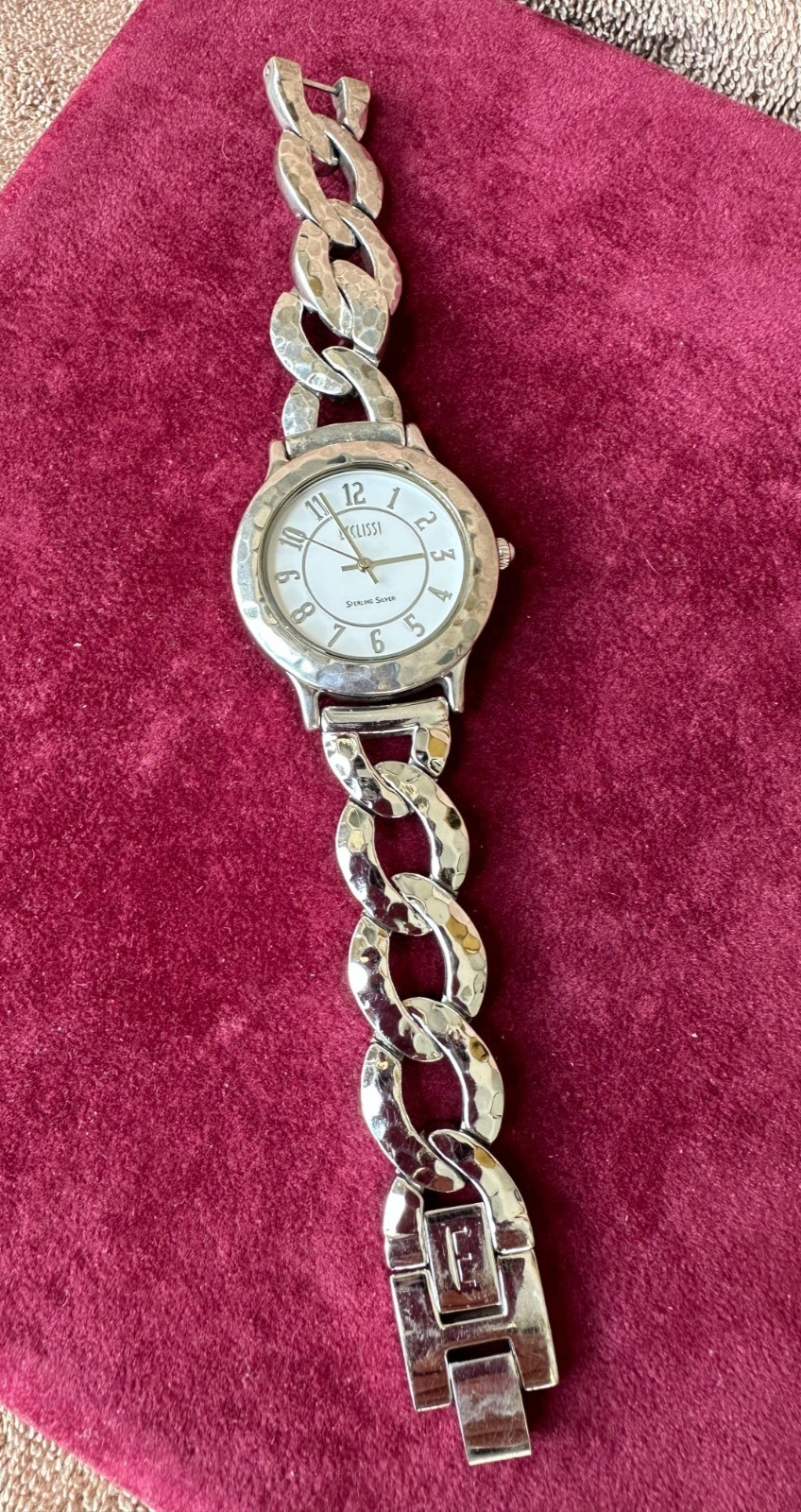Ecclissi Sterling Silver (Case) Women’s Hammered Link Bracelet Watch