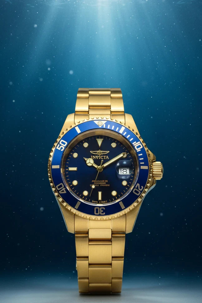 Invicta Mens Pro Diver Coastpath 26974 40mm Gold Dial Quartz Steel Bracelet